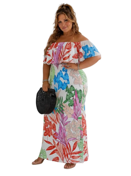 KissICON Dresses Plus Size Tropical OffShoulder Summer Beach Dress