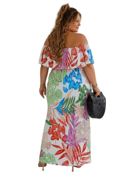 KissICON Dresses Plus Size Tropical OffShoulder Summer Beach Dress