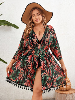 jkthpu-45 Plus Size Tropical VNeck Blouse for Chic Women