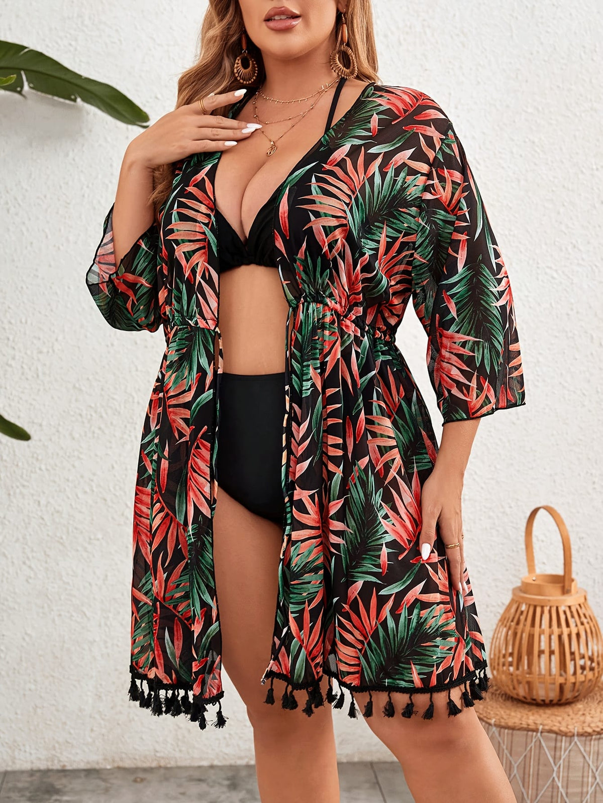 jkthpu-45 Plus Size Tropical VNeck Blouse for Chic Women