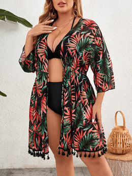 jkthpu-45 Plus Size Tropical VNeck Blouse for Chic Women
