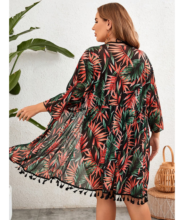 jkthpu-45 Plus Size Tropical VNeck Blouse for Chic Women
