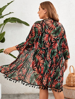 jkthpu-45 Plus Size Tropical VNeck Blouse for Chic Women