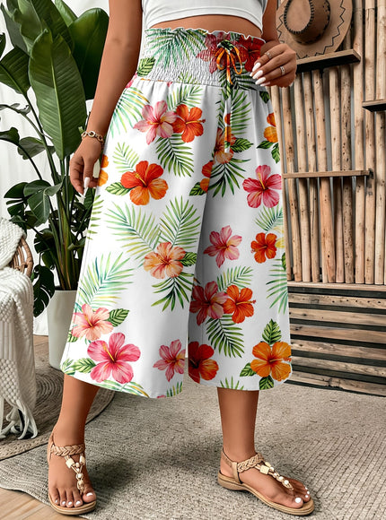 jkthpu-45 Plus Size Tropical WideLeg Pants for Summer Bliss