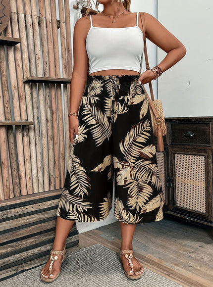 jkthpu-45 Plus Size Tropical WideLeg Pants for Summer Bliss