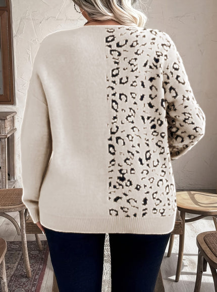 KissICON Plus Size V Neck Leopard Glitter Pullover Sweater