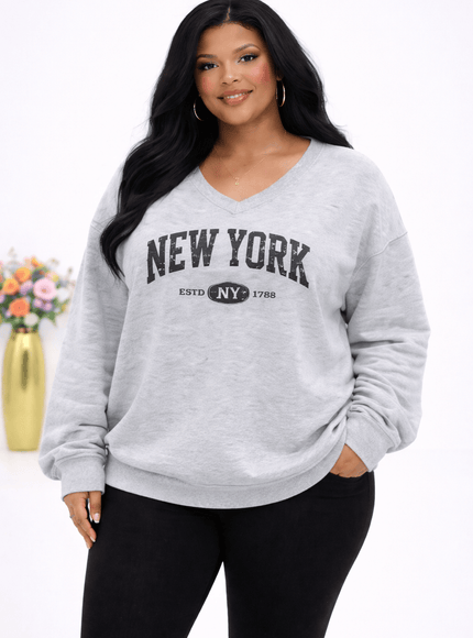 KissICON Hoodie Plus Size V-Neck Letter Print Sports Hoodie Sweater