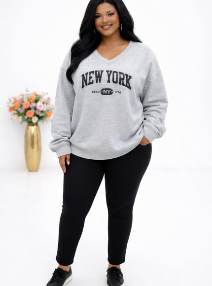 KissICON Hoodie Plus Size V-Neck Letter Print Sports Hoodie Sweater