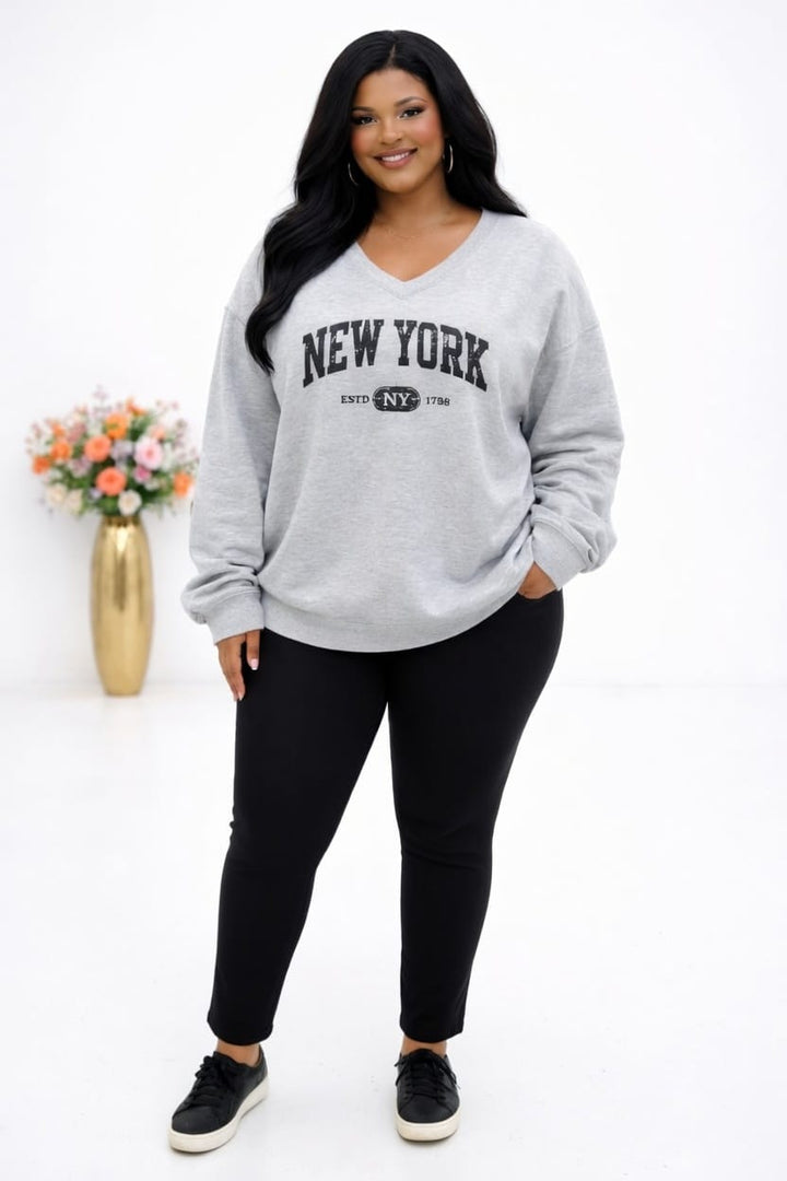 Plus Size V-Neck Letter Print Sports Hoodie Sweater