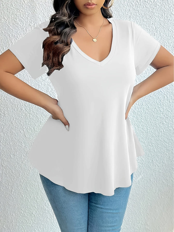 Plus Size V Neck Short Sleeve Casual Simple