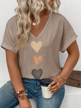 jkthpu-45 Plus Size VNeck Heart Print Batwing Tee