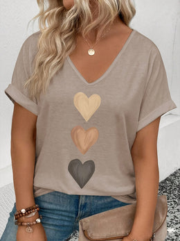jkthpu-45 Plus Size VNeck Heart Print Batwing Tee