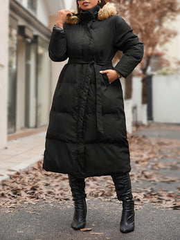 jkthpu-45 Plus Size WaistCinching OverKnee TieUp Coat