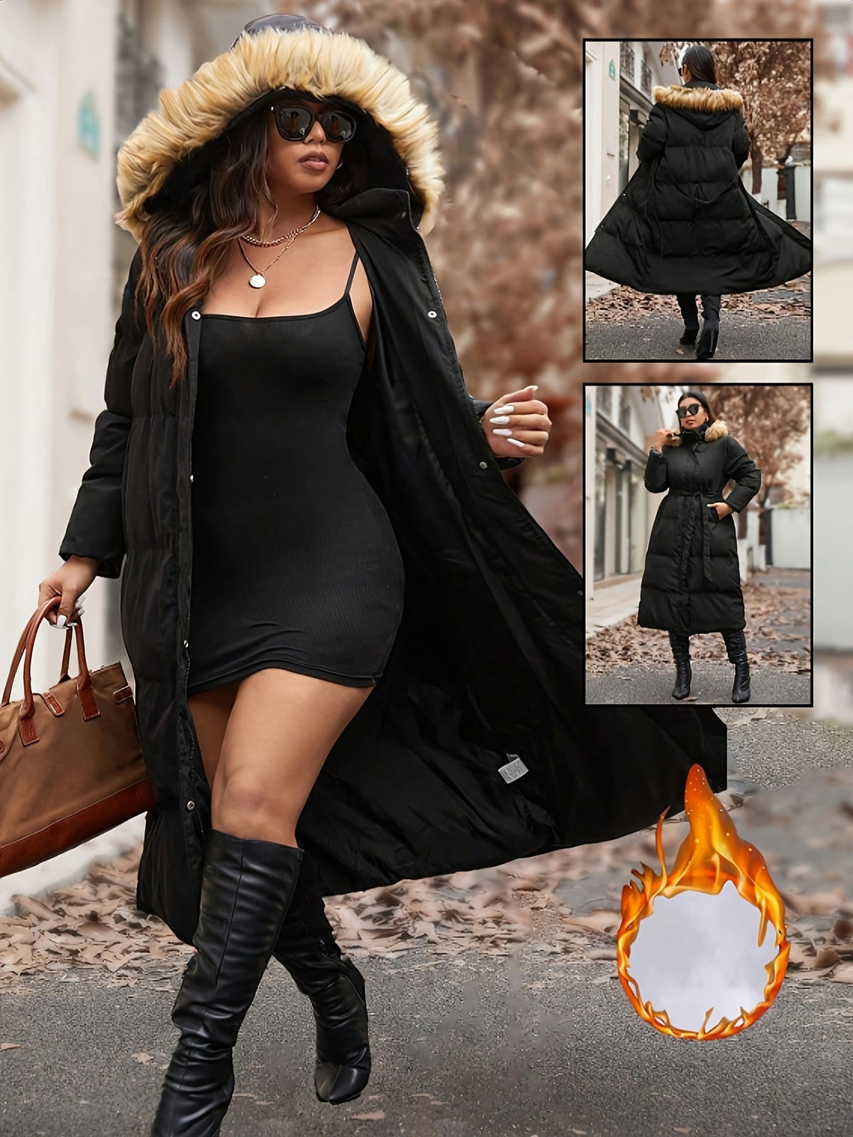jkthpu-45 Plus Size WaistCinching OverKnee TieUp Coat
