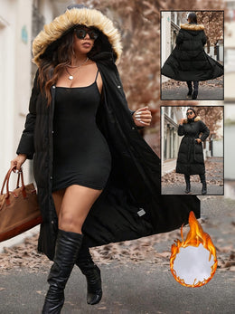 jkthpu-45 Plus Size WaistCinching OverKnee TieUp Coat