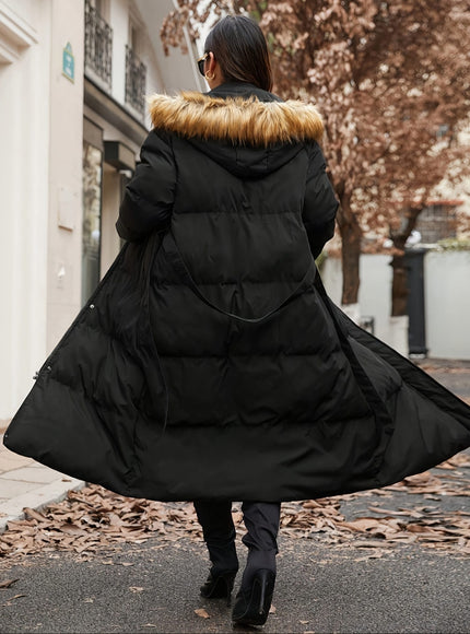 jkthpu-45 Plus Size WaistCinching OverKnee TieUp Coat