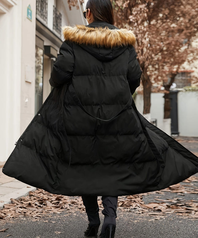 jkthpu-45 Plus Size WaistCinching OverKnee TieUp Coat