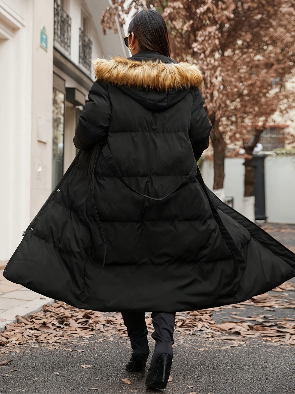 jkthpu-45 Plus Size WaistCinching OverKnee TieUp Coat