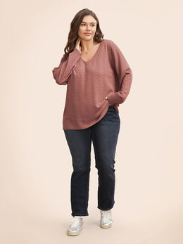 jkthpu-45 Plus Size Watermelon Red Asymmetric V-Neck Knit Pullover Sweater