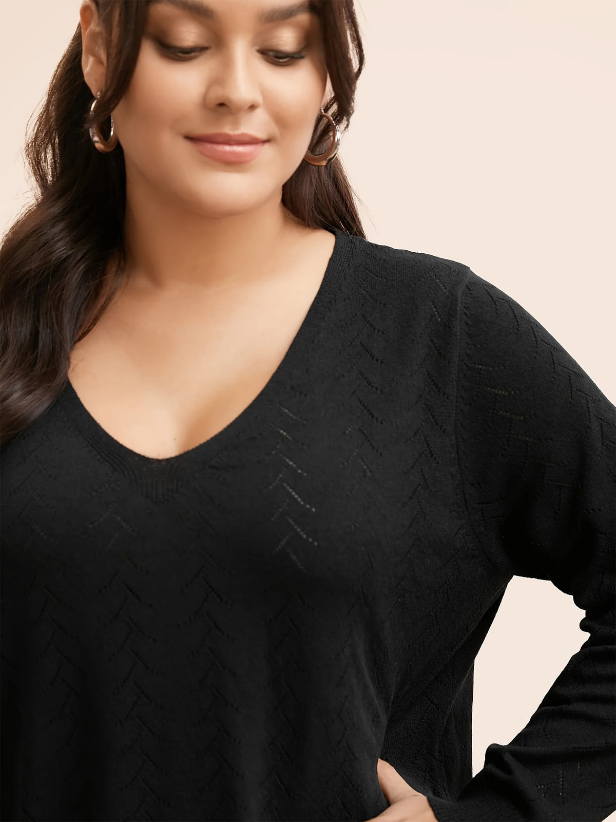 jkthpu-45 Plus Size Watermelon Red Asymmetric V-Neck Knit Pullover Sweater