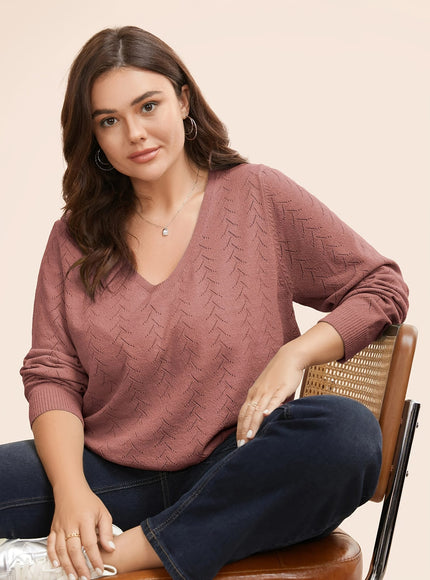 jkthpu-45 Plus Size Watermelon Red Asymmetric V-Neck Knit Pullover Sweater