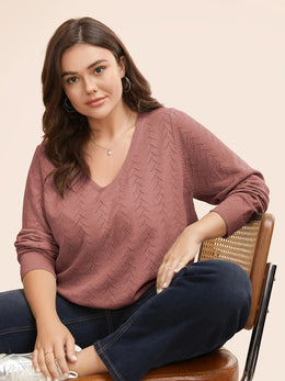 jkthpu-45 Plus Size Watermelon Red Asymmetric V-Neck Knit Pullover Sweater