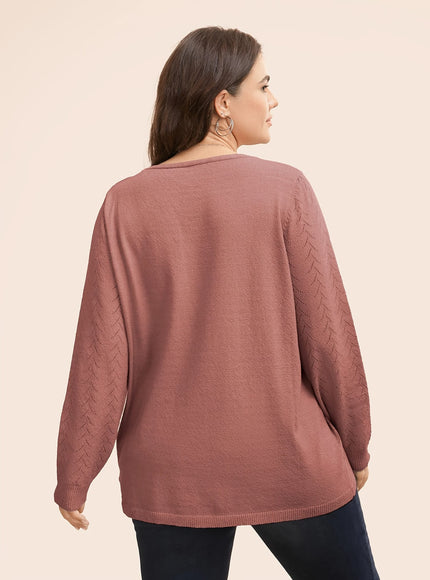 jkthpu-45 Plus Size Watermelon Red Asymmetric V-Neck Knit Pullover Sweater