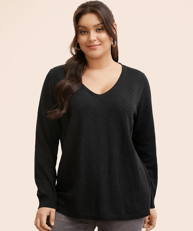 jkthpu-45 Plus Size Watermelon Red Asymmetric V-Neck Knit Pullover Sweater