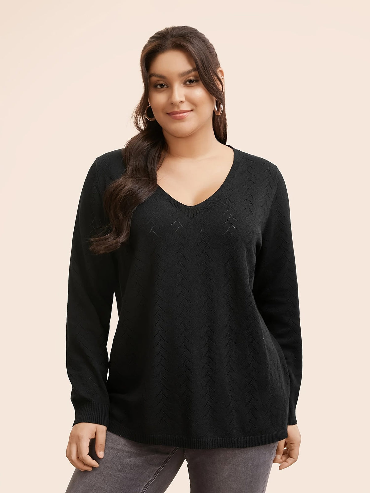 jkthpu-45 Plus Size Watermelon Red Asymmetric V-Neck Knit Pullover Sweater