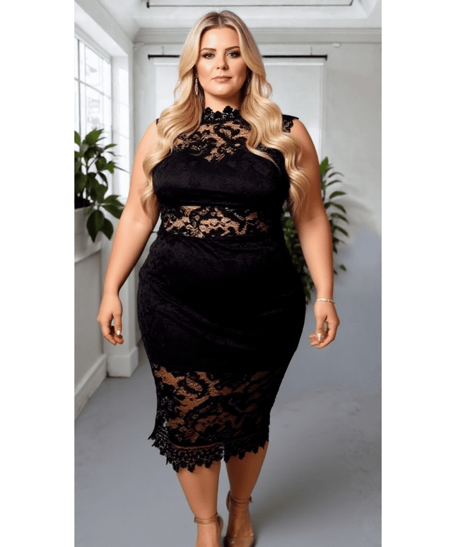 KissICON Plus Size White Lace Midi Dress – Cap Sleeve Elegant Mermaid Style Party & Wedding Outfit
