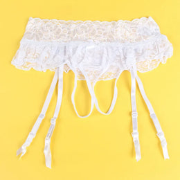 KissICON Plus size wholesale women's lotus leaf pleated edge hollow buttocks sexy lace garter belt underwear