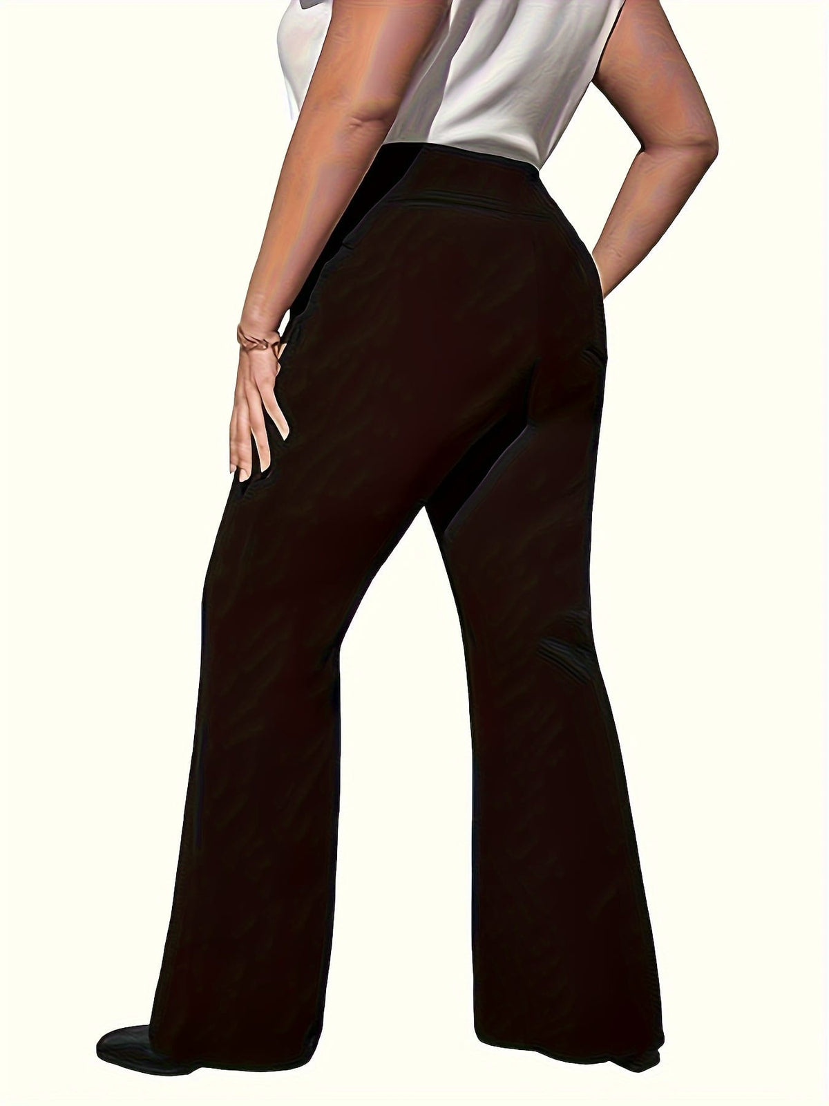 jkthpu-45 Plus Size Wide Leg Pants - Elegant High