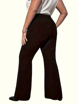 jkthpu-45 Plus Size Wide Leg Pants - Elegant High