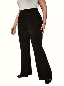 jkthpu-45 Plus Size Wide Leg Pants - Elegant High
