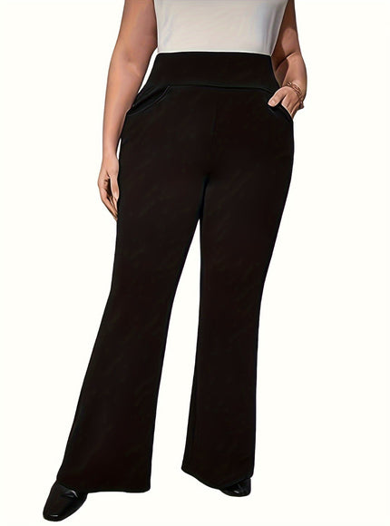 jkthpu-45 Plus Size Wide Leg Pants - Elegant High