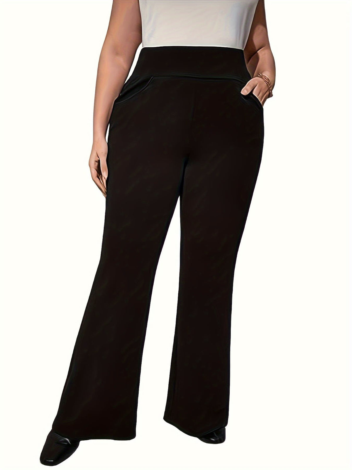 jkthpu-45 Plus Size Wide Leg Pants - Elegant High