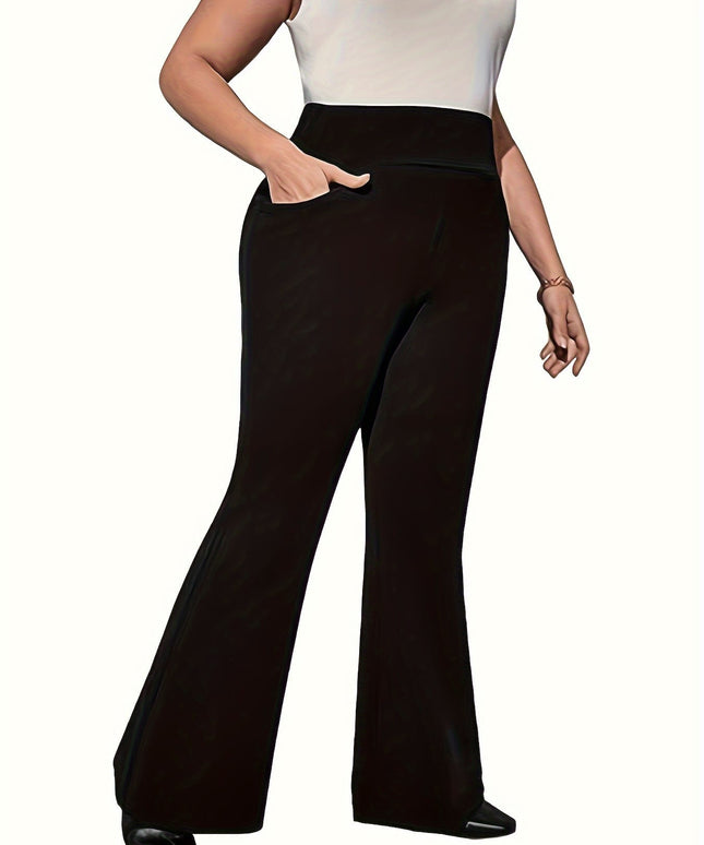jkthpu-45 Plus Size Wide Leg Pants - Elegant High