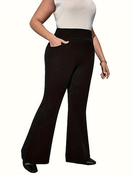 jkthpu-45 Plus Size Wide Leg Pants - Elegant High