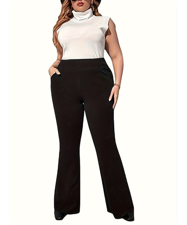 jkthpu-45 Plus Size Wide Leg Pants - Elegant High