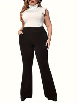 jkthpu-45 Plus Size Wide Leg Pants - Elegant High