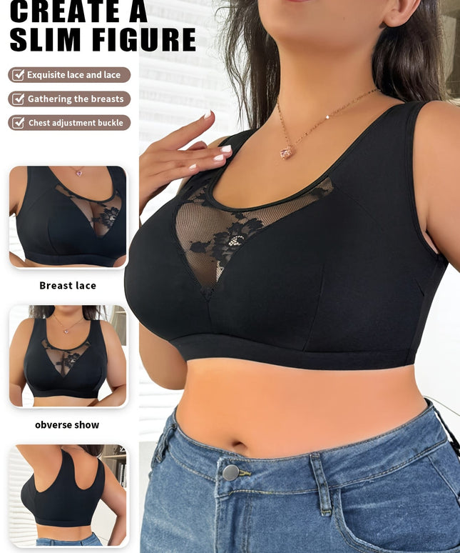 jkthpu-45 Plus Size WireFree Lace Trim Seamless Shaping Bra