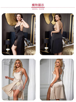 KissICON Plus Size Woman Faux Silk Luxury Sleepwear Nighwear Sexy Lingerie night gown