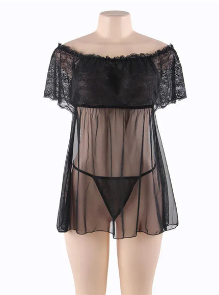 KissICON Plus Size Women Bklack Red Transparent Mesh Babydoll Chemise Sleepwearnight gown Valentine Birthday Gift from M-5XL