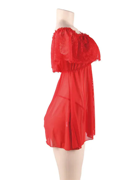 KissICON Plus Size Women Bklack Red Transparent Mesh Babydoll Chemise Sleepwearnight gown Valentine Birthday Gift from M-5XL