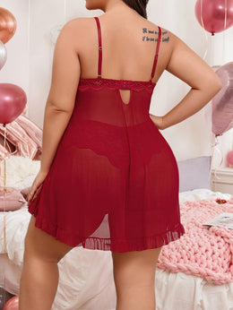jkthpu-45 Plus Size Women Lace Sexy Nightdress Front Split Lingerie Babydoll Sleepwear Robe Nightwear With Underwear Panties Kncikers Briefs Strappy Chemise Cami Sling Dress 2pcs Outfit Set
