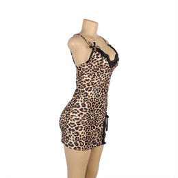 KissICON Plus Size Women Pajama Hot Wild Leopard Long Robe Nightgowns Erotic Sleepwear Sexy Adult  Night Dress Lingerie M-5XL