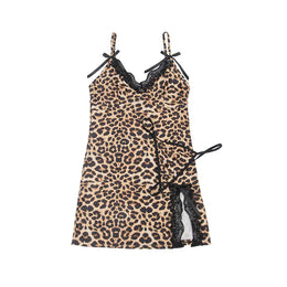 KissICON Plus Size Women Pajama Hot Wild Leopard Long Robe Nightgowns Erotic Sleepwear Sexy Adult  Night Dress Lingerie M-5XL