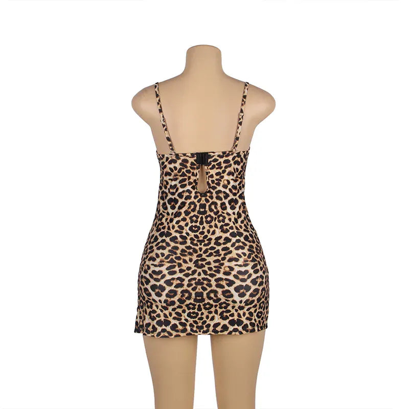KissICON Plus Size Women Pajama Hot Wild Leopard Long Robe Nightgowns Erotic Sleepwear Sexy Adult  Night Dress Lingerie M-5XL