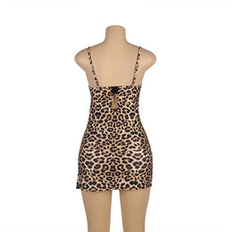 KissICON Plus Size Women Pajama Hot Wild Leopard Long Robe Nightgowns Erotic Sleepwear Sexy Adult  Night Dress Lingerie M-5XL