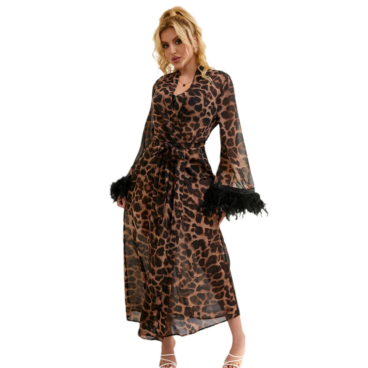 KissICON Plus Size Women Pajama Hot Wild Leopard Long Robe Nightgowns Erotic Sleepwear Sexy Adult  Night Dress M-5XL